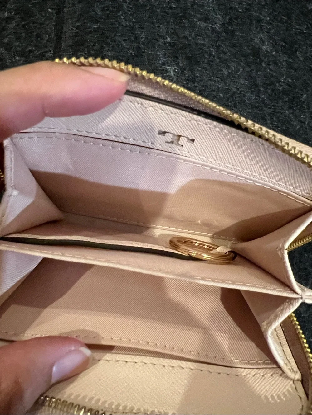 Tory Burch Metallic Rose Gold Emerson mini Zip Wallet